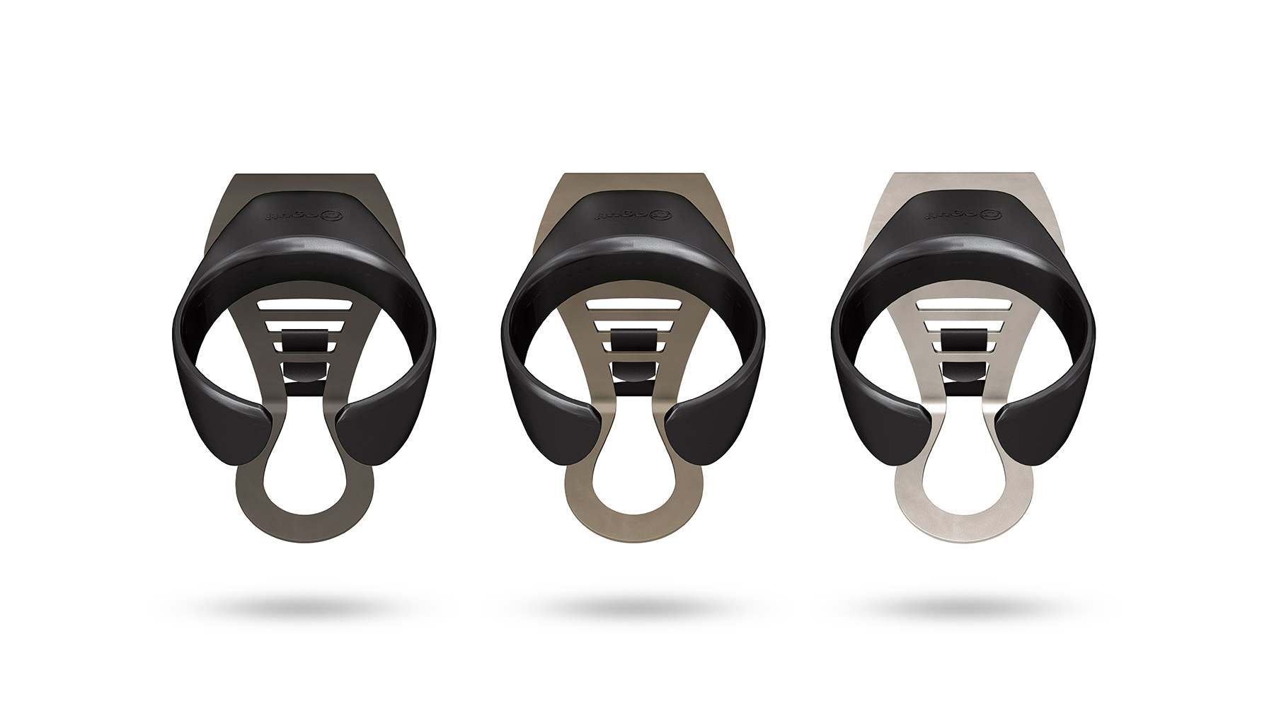 3 Cupholder mit Materialvarianten titanium, anthrazit und bronze in Reihe